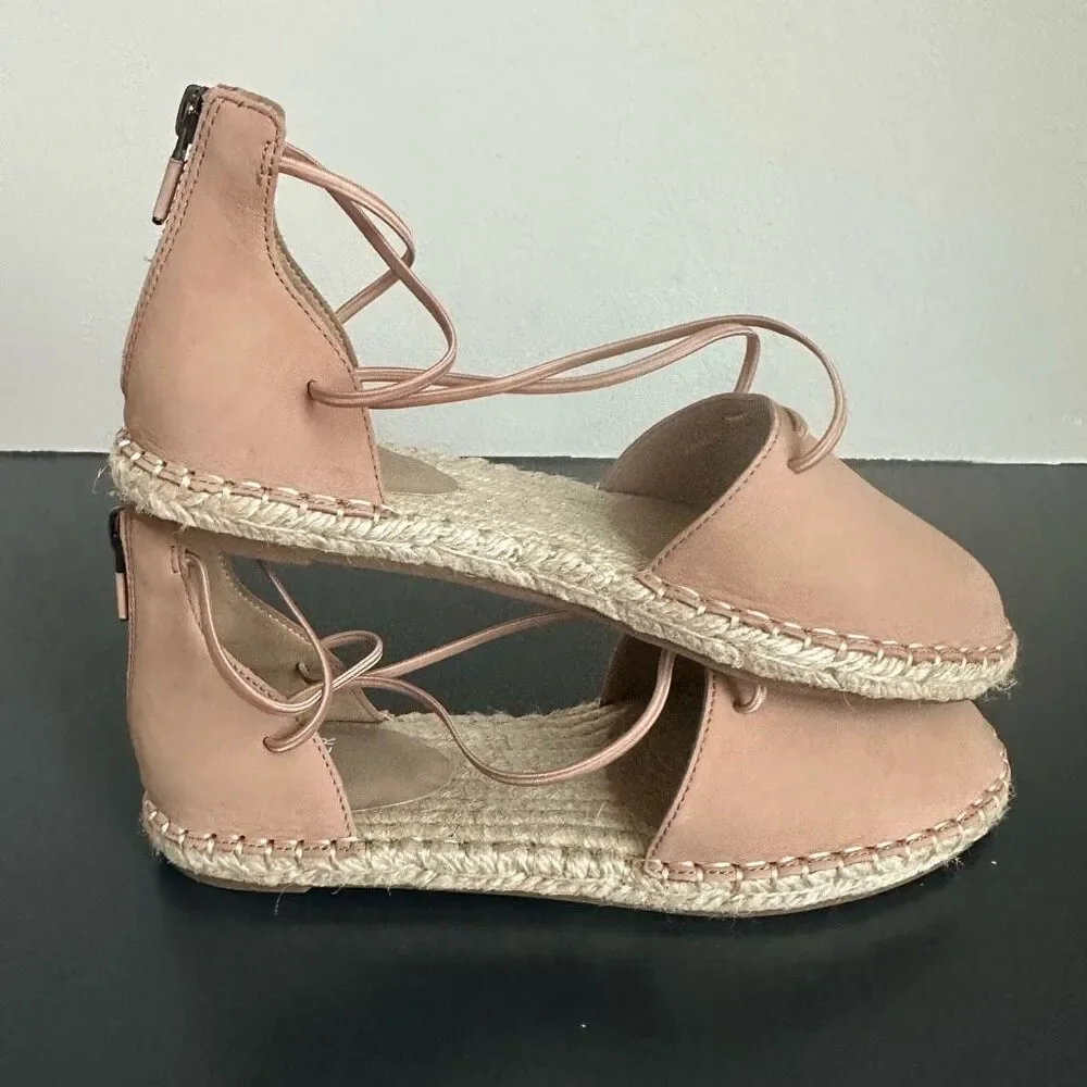 NEW Eileen Fisher Nude Pink Strappy Closed Toe Zipper Back Comfort Espadrille 6
